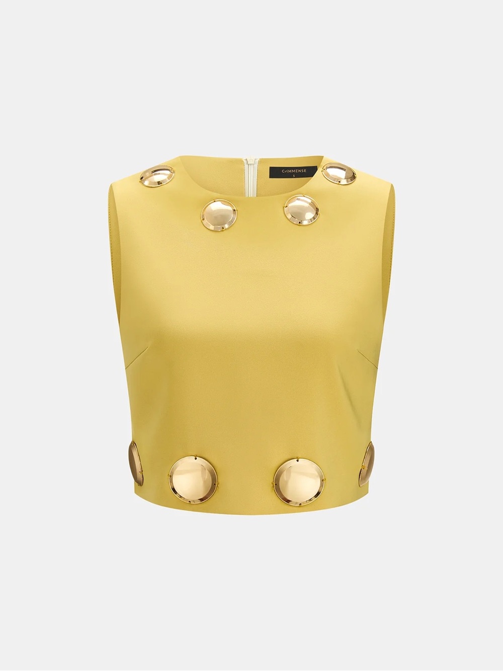 {BRAND NEW} Sleeveless Metal Detail Yellow Crop Top + Mini Skirt Set - Picture 3 of 4